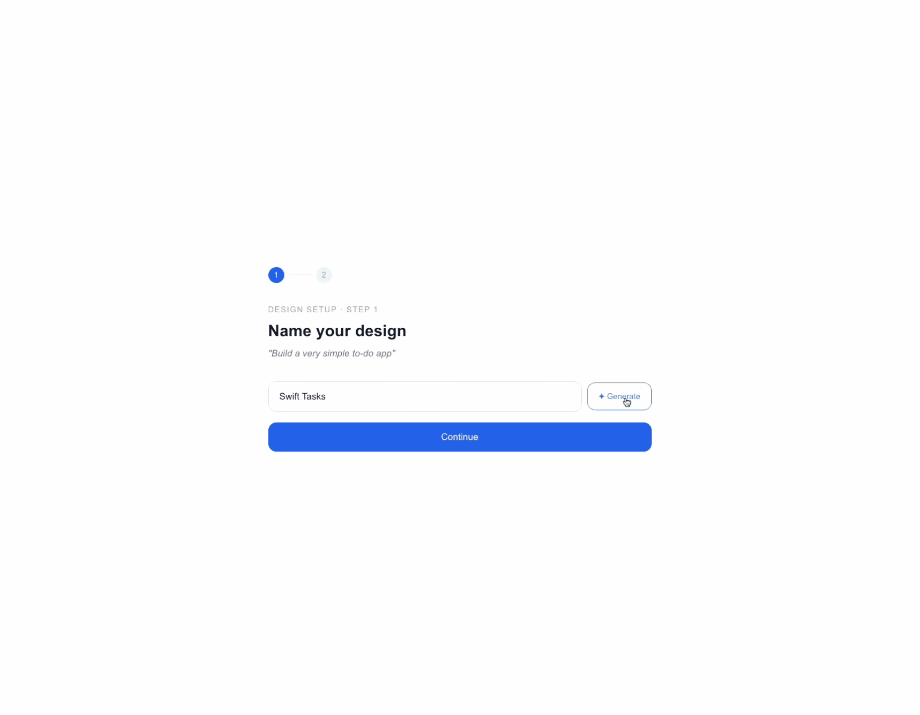 Naming a new project, with an option to generate a name with AI