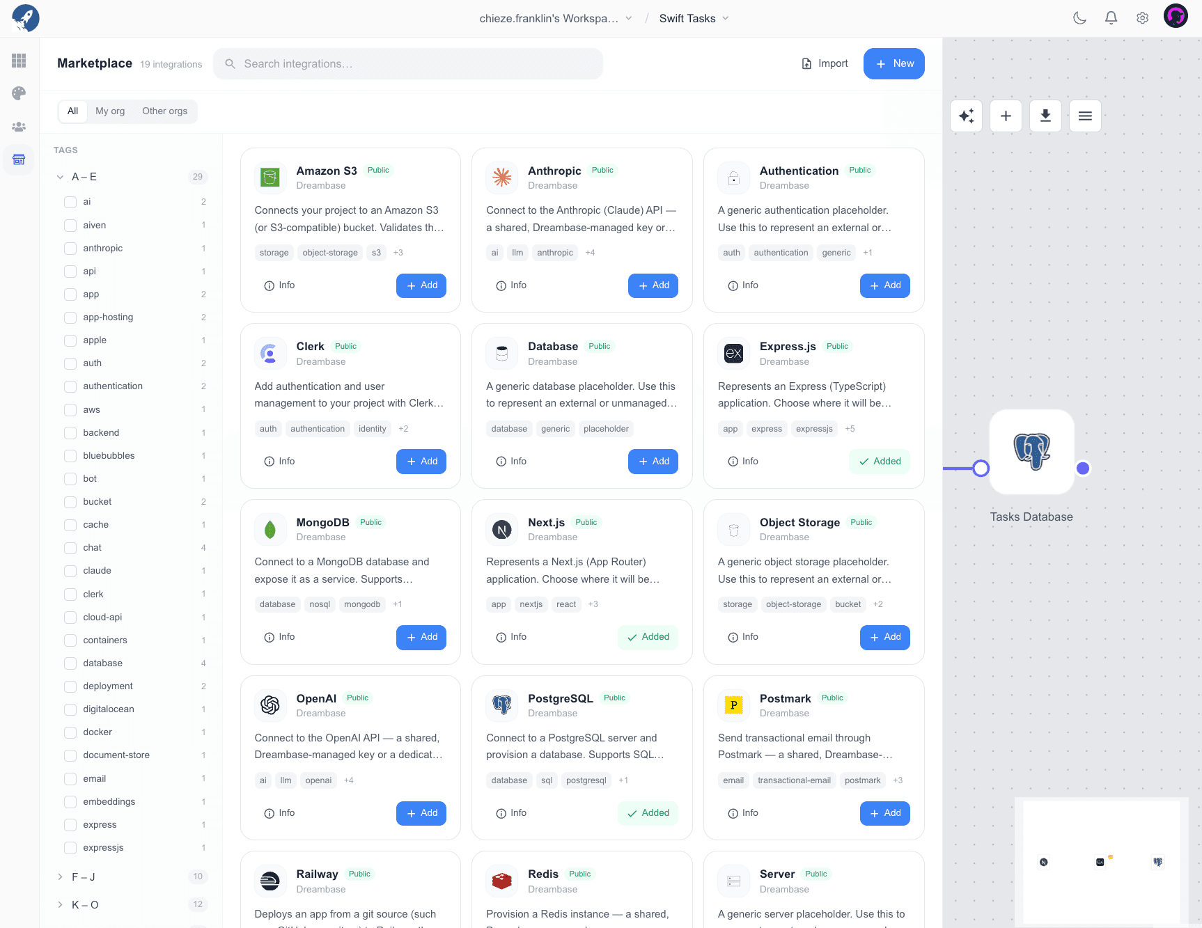 The Dreambase marketplace of services